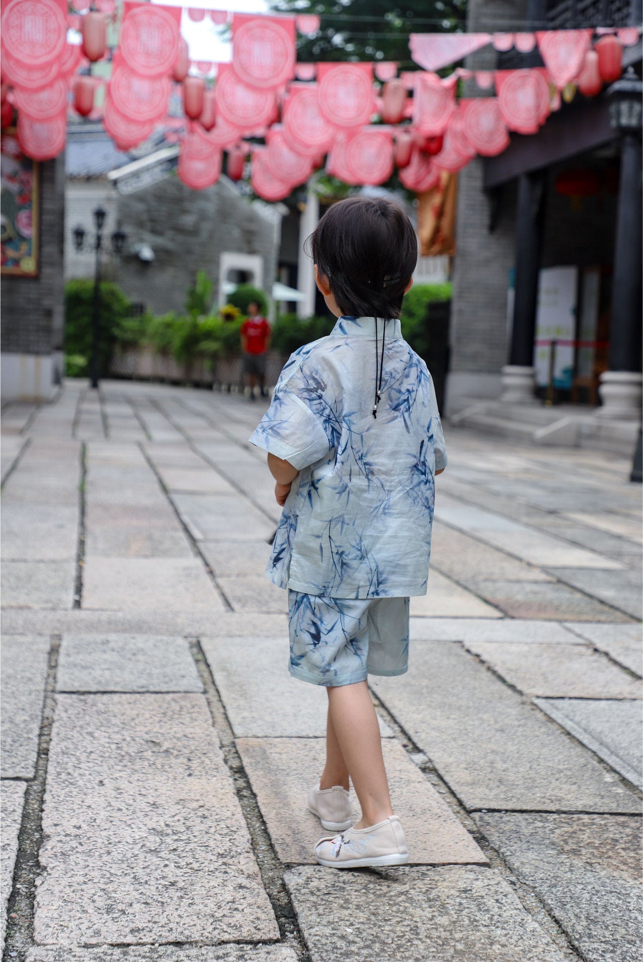 Boys Chinese Ink Bamboo Cheongsam Set (Top & Shorts)