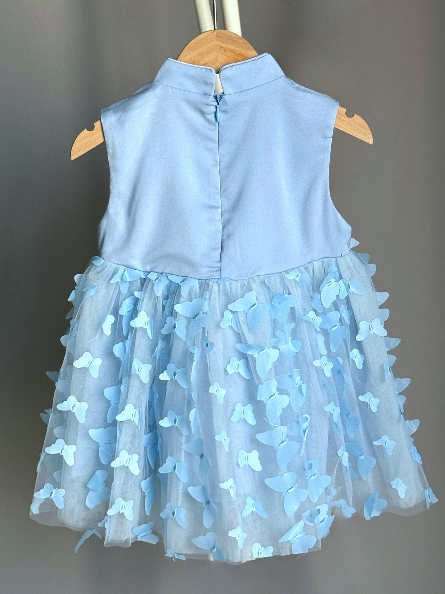 Girls Blue Butterfly Embroidered Cheongsam Dress