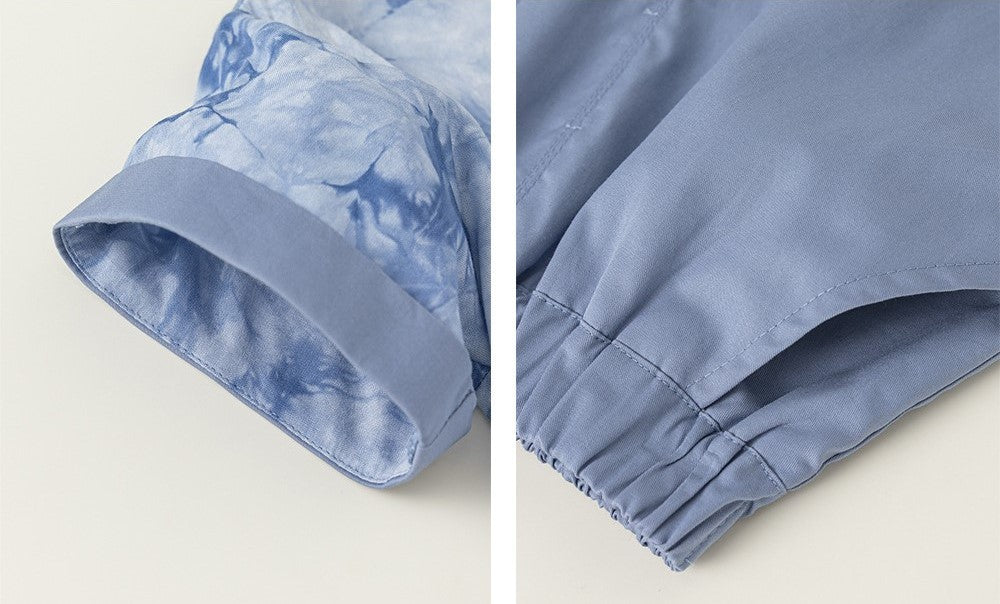 Boys Blue Water Print Cheongsam Set (Top & Shorts)