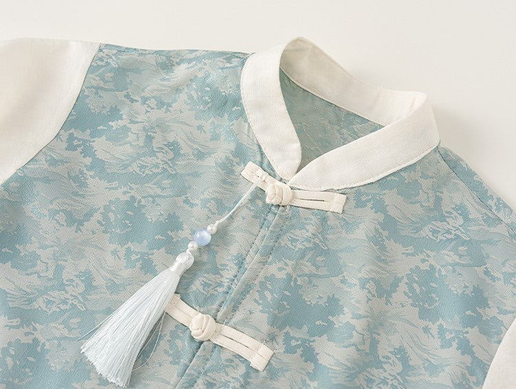 Boys Blue Wave Cheongsam Set (Top & Shorts)