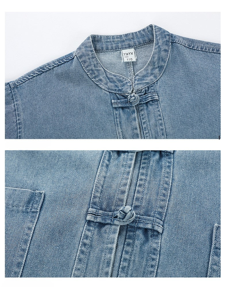 Boys Denim Cheongsam Set (Top & Shorts)
