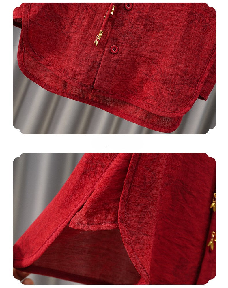 Boys Red Cheongsam Set (Top & Shorts)