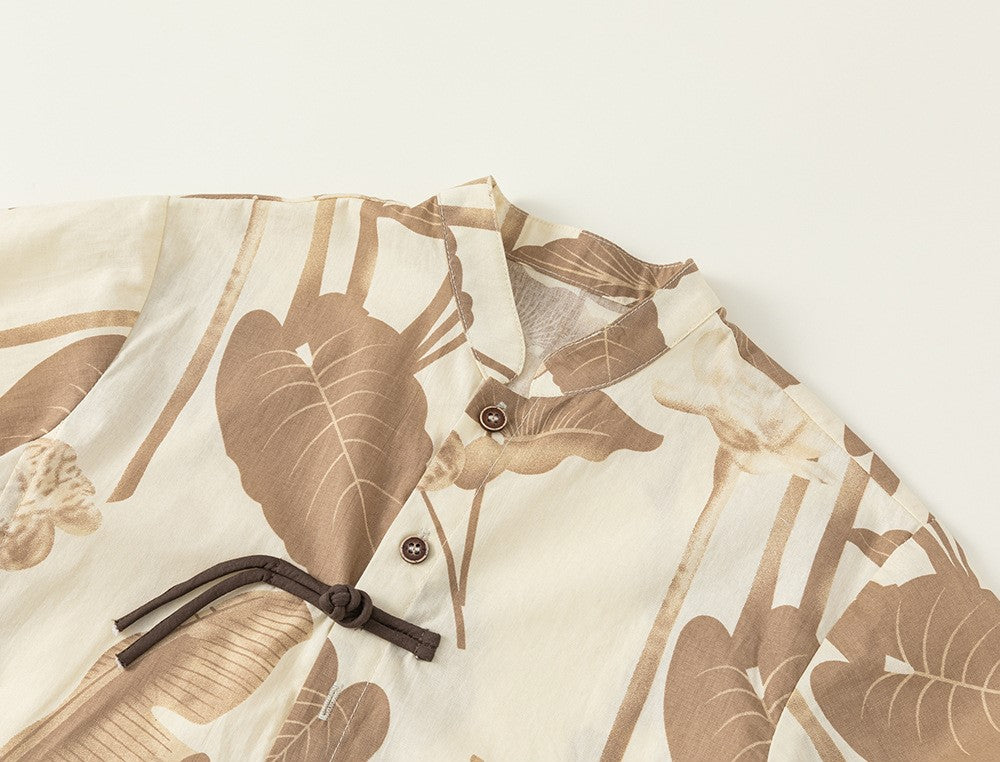 Boys Brown Cheongsam Set (Top & Shorts)