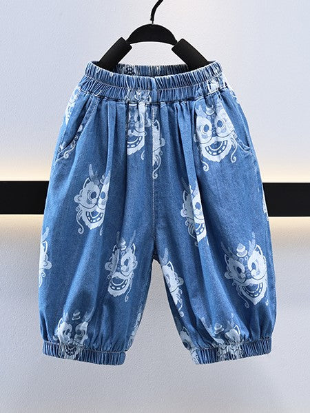 Boys Chinese Dragon Denim Cheongsam Set (Top & Shorts)