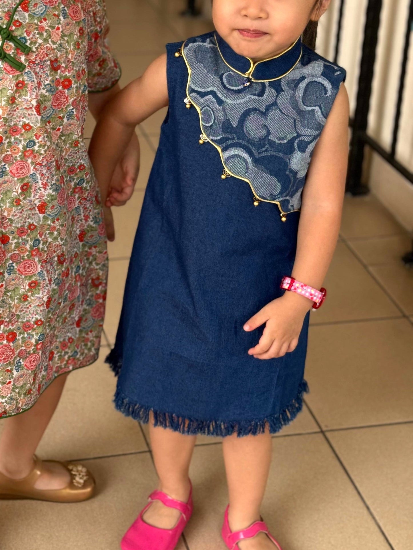 Girls Denim Sleeveless Cheongsam Dress