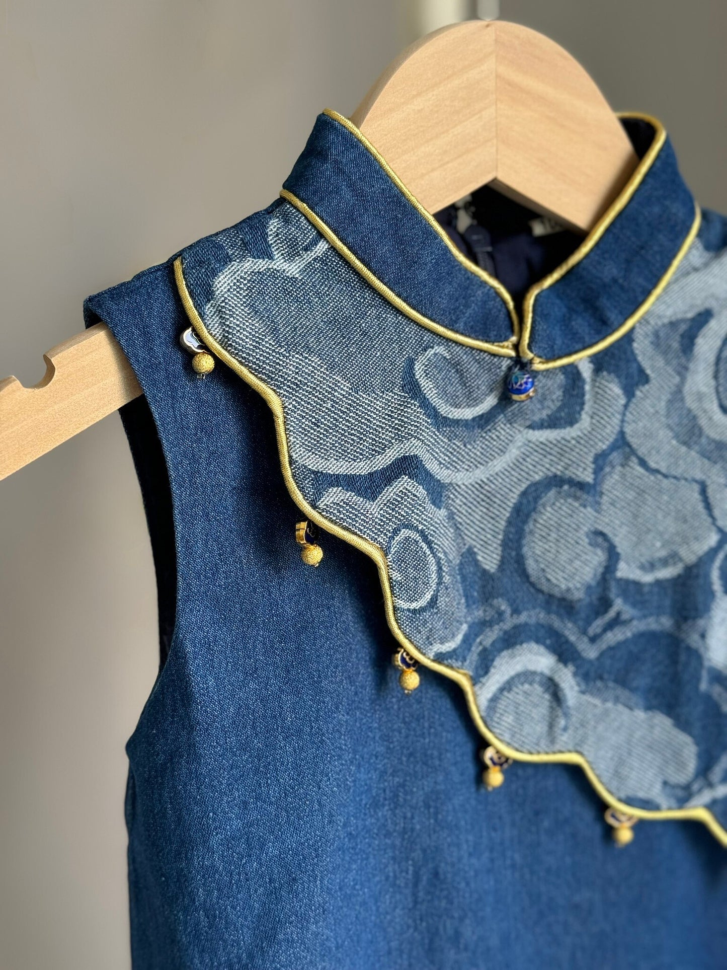 Girls Denim Sleeveless Cheongsam Dress