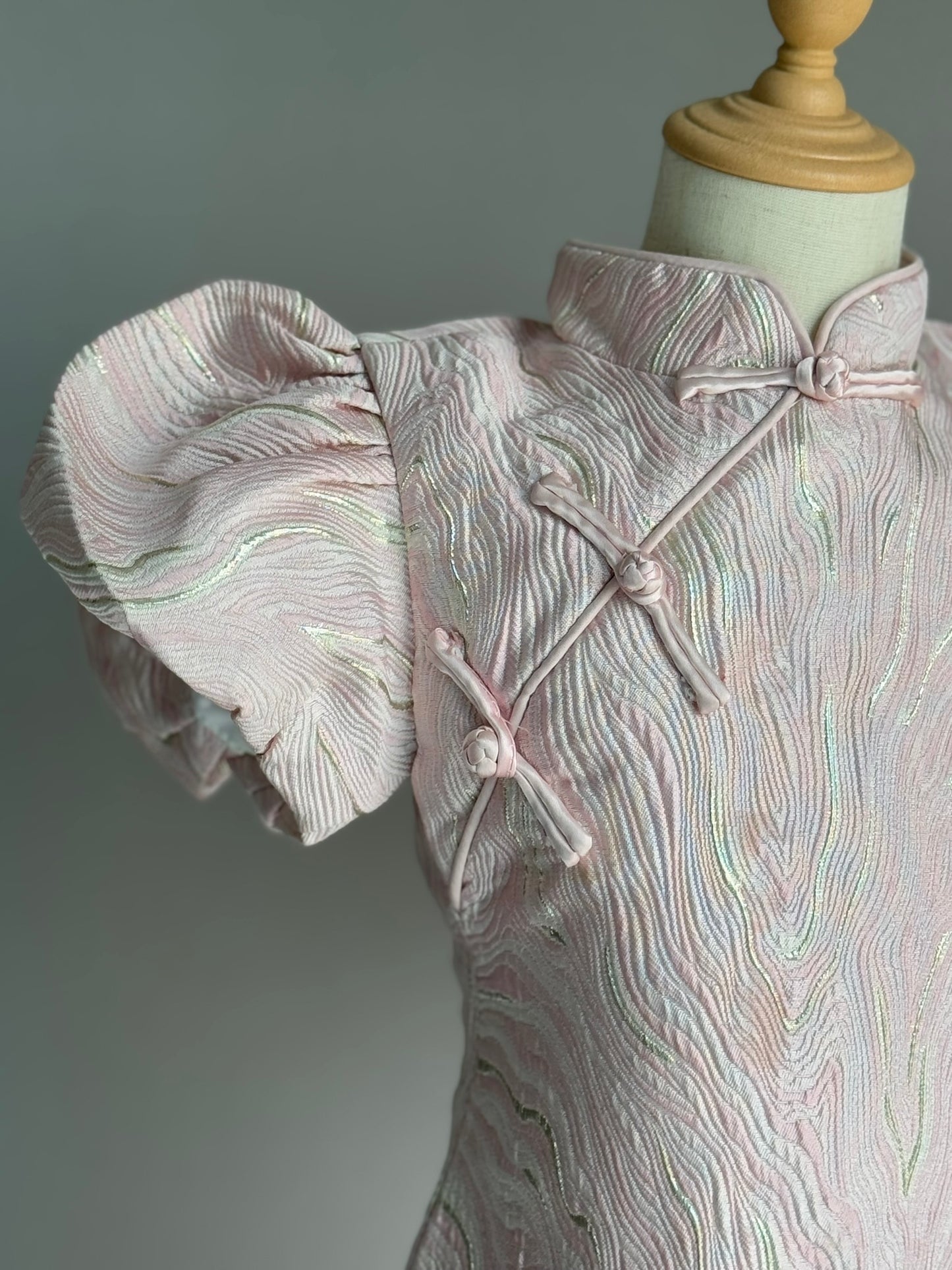 Girls Light Pink Stripe Cheongsam Dress