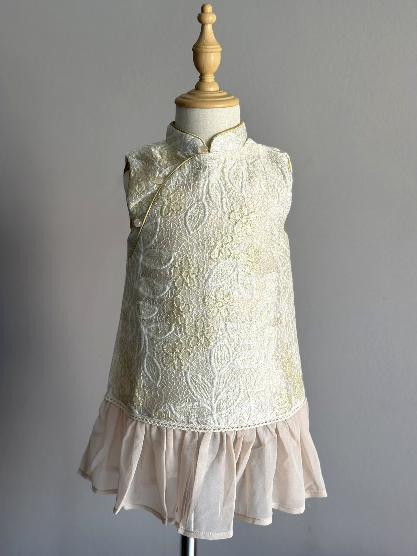 Girls Gold Sleeveless Cheongsam Dress