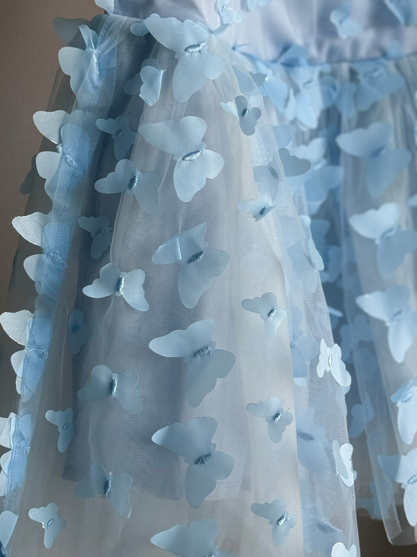 Girls Blue Butterfly Embroidered Cheongsam Dress