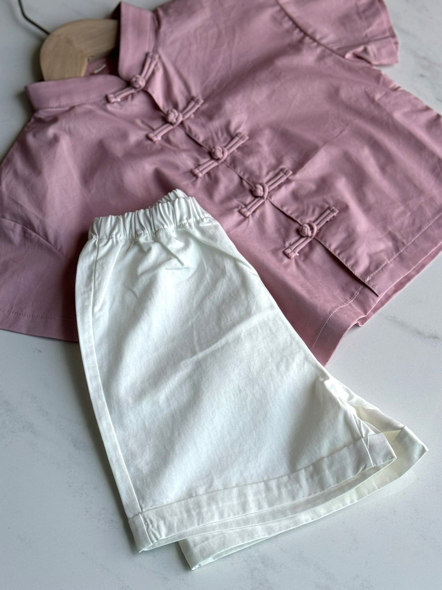 Boys Pink Cheongsam Set (Top & Shorts)