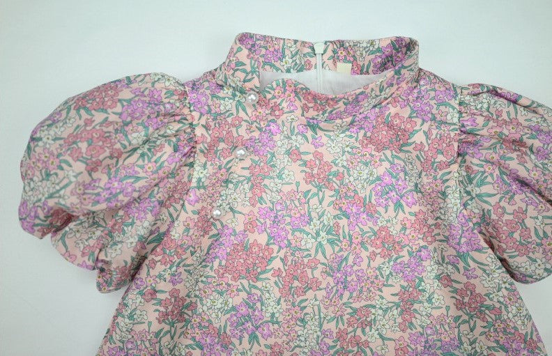 Girls Impatiens Pink Puff Sleeve Cheongsam Dress
