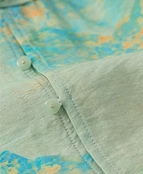 Boys Green Mountain and Water Print Cheongsam Set (Top & Shorts)