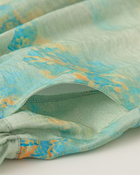 Boys Green Mountain and Water Print Cheongsam Set (Top & Shorts)