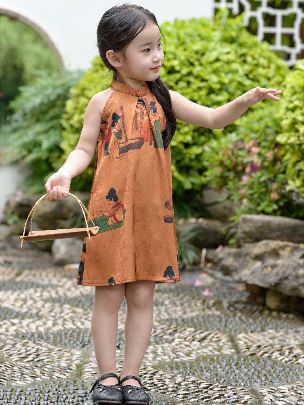 Girls Tang Dynasty Halter Cheongsam Dress