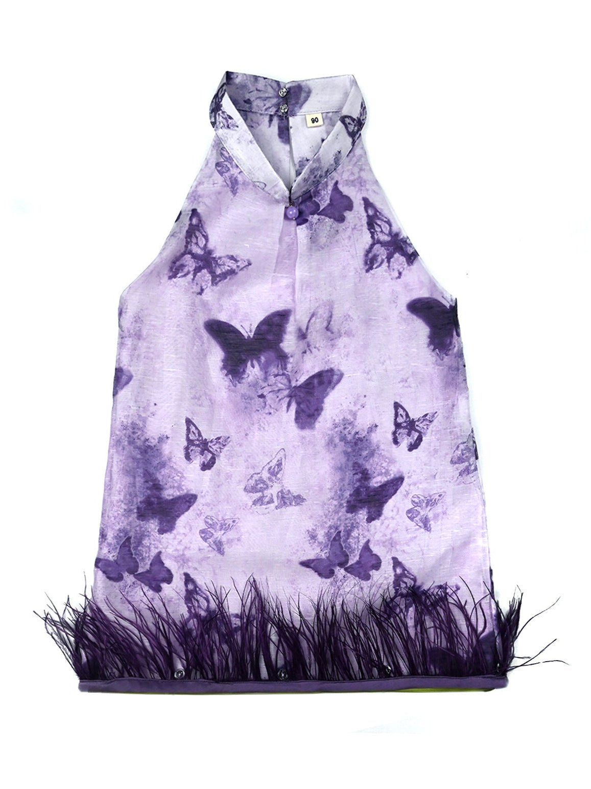 Girls Butterfly Ostrich Feather Halter Cheongsam Dress