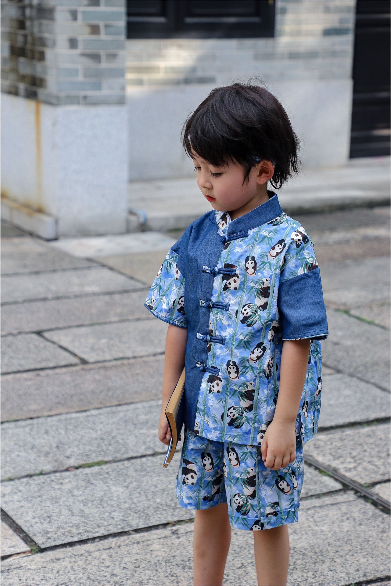 Boys Panda Cheongsam Set (Top & Shorts)