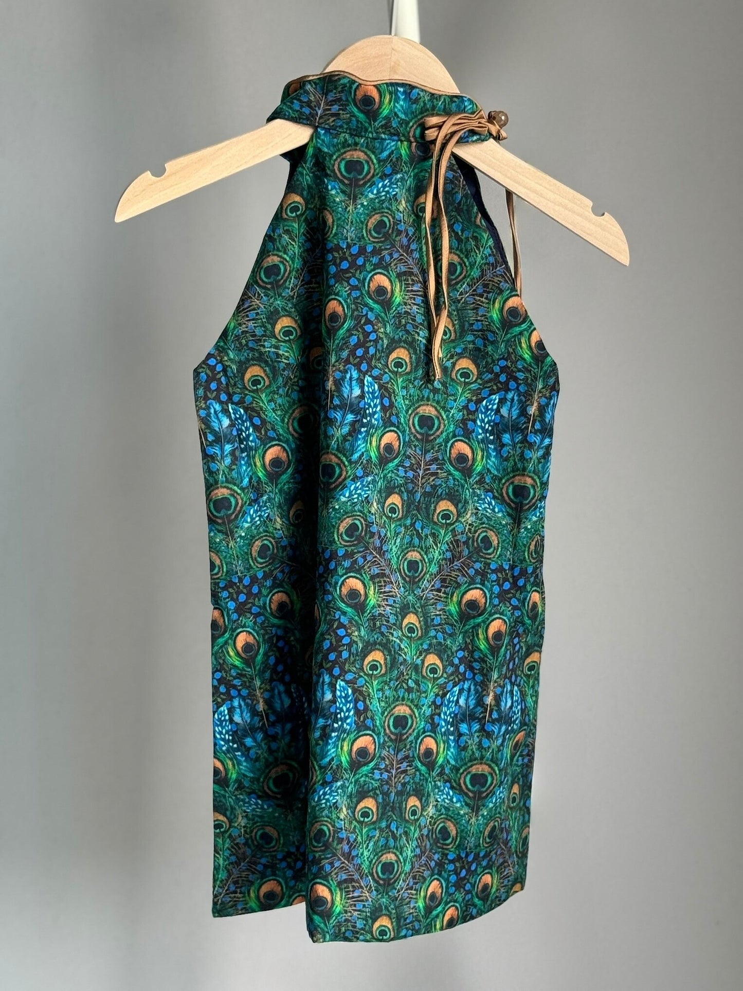 Girls Peacock Feather Halter Cheongsam