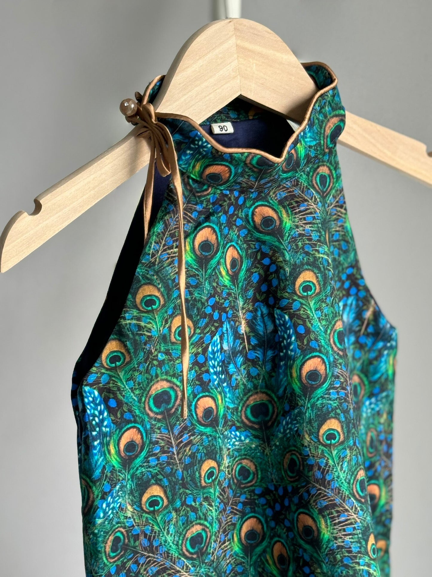 Girls Peacock Feather Halter Cheongsam