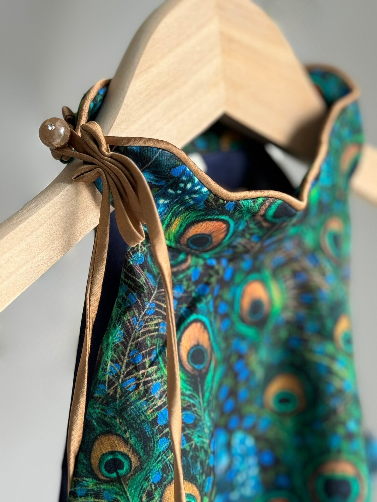 Girls Peacock Feather Halter Cheongsam