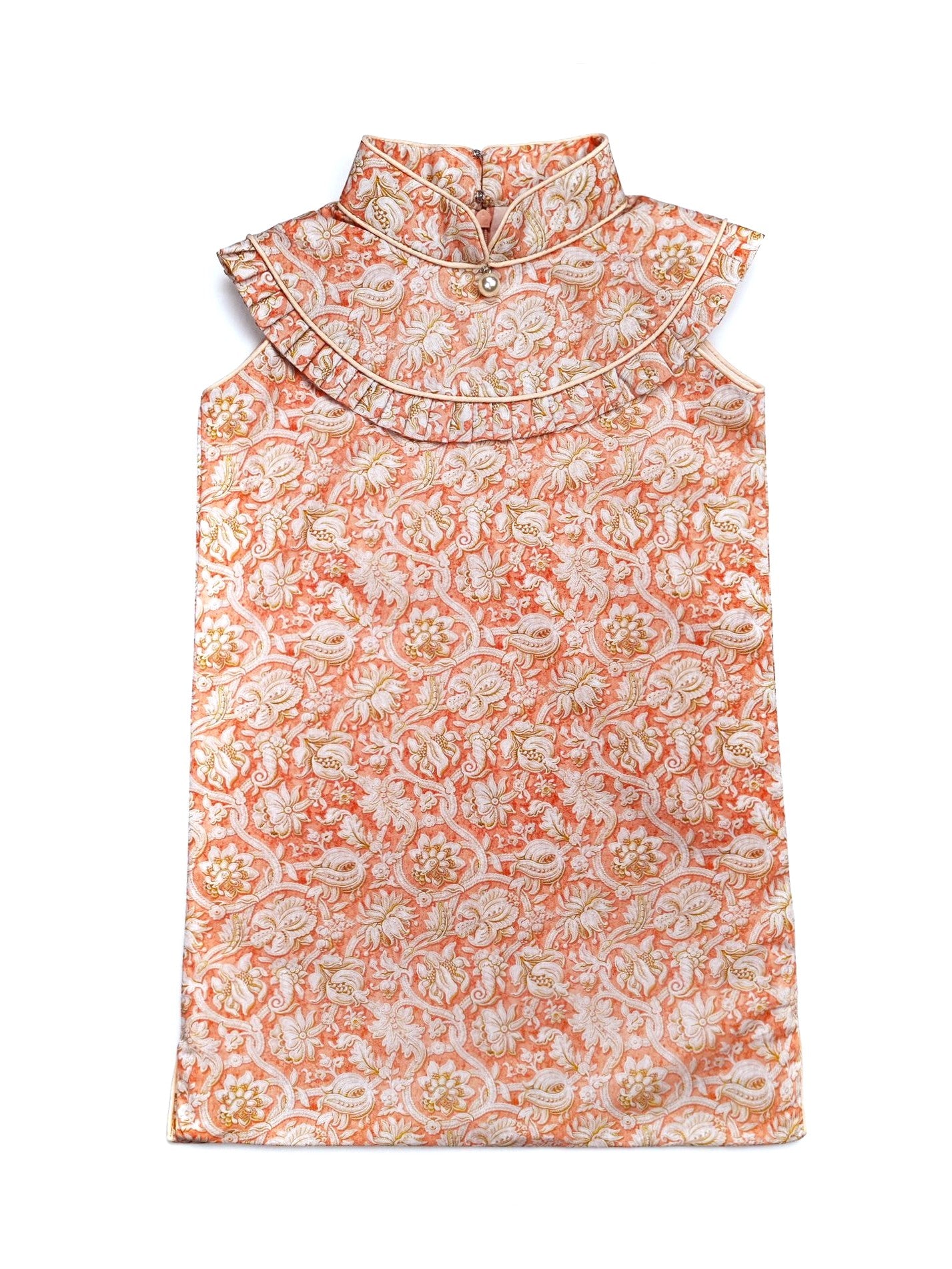 Girls Pink Totem Ruffle Cape Cheongsam Dress