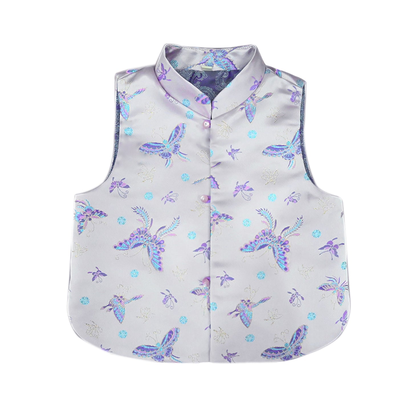 Girls Purple Butterfly Cheongsam Vest with Skirt