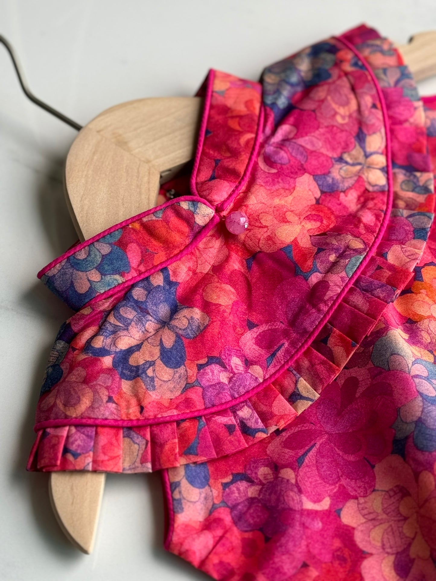 Girls Red Jade Ruffle Cape Cheongsam Dress