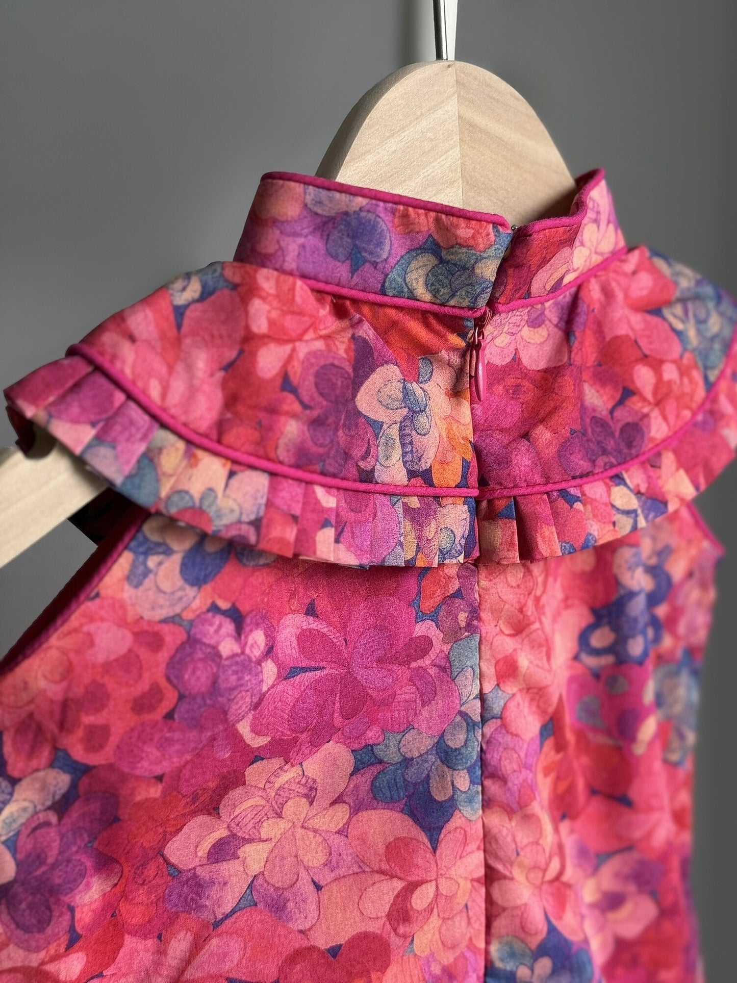 Girls Red Jade Ruffle Cape Cheongsam Dress