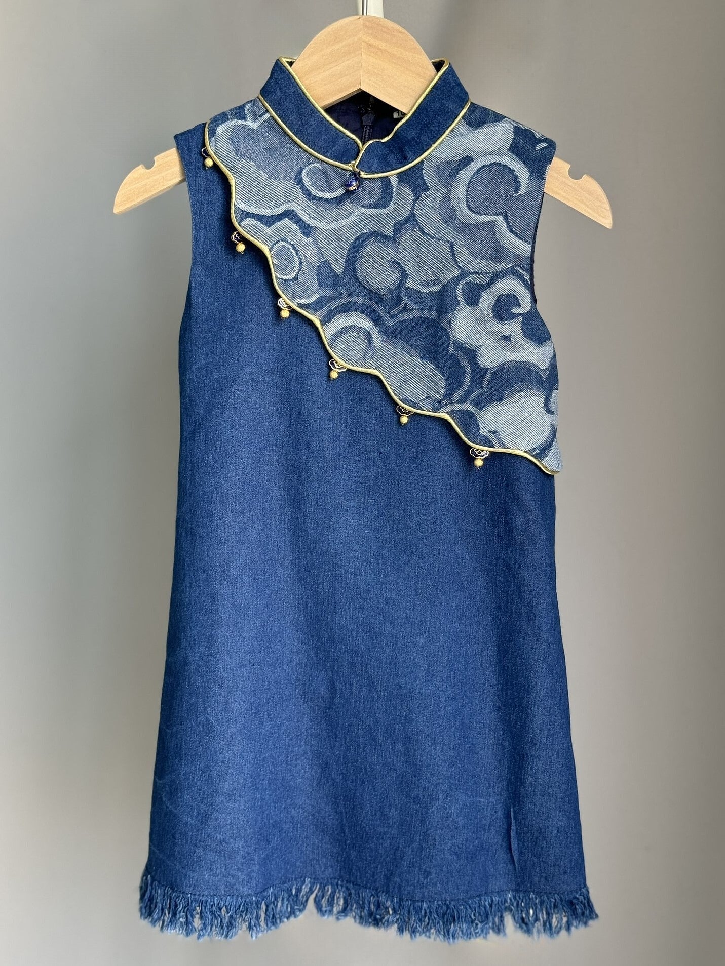 Girls Denim Sleeveless Cheongsam Dress