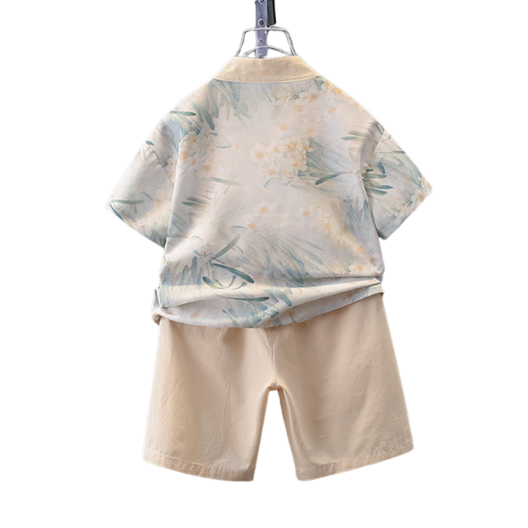 [PREORDER] Boys Aquatic Grass Cheongsam Set (Top & Shorts) [NEW]
