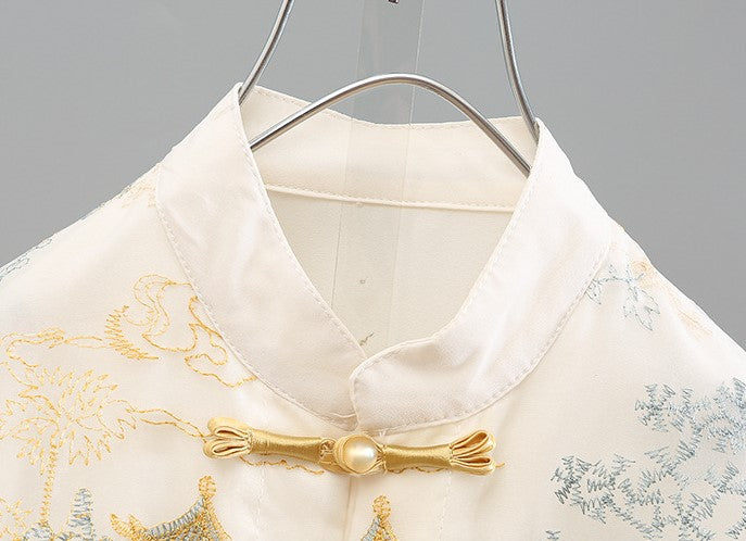 [PREORDER] Boys Beige Cheongsam with Embroidery Set (Top & Shorts)