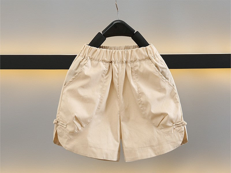 [PREORDER] Boys Beige Cheongsam with Embroidery Set (Top & Shorts)