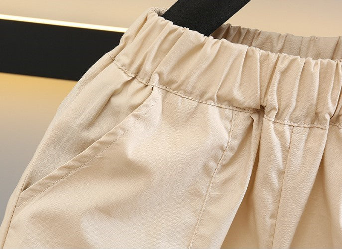 [PREORDER] Boys Beige Cheongsam with Embroidery Set (Top & Shorts)