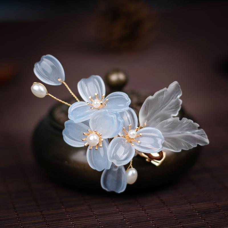 Chinese Style Glass Flower Hair Clips