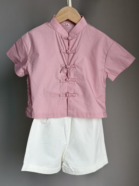 Boys Pink Cheongsam Set (Top & Shorts)