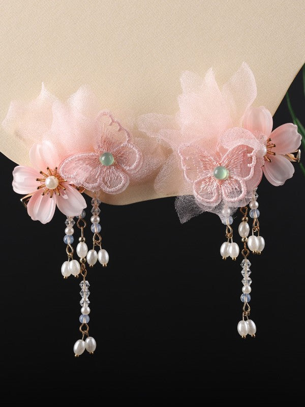 Butterfly Silk Flower Hair Clips