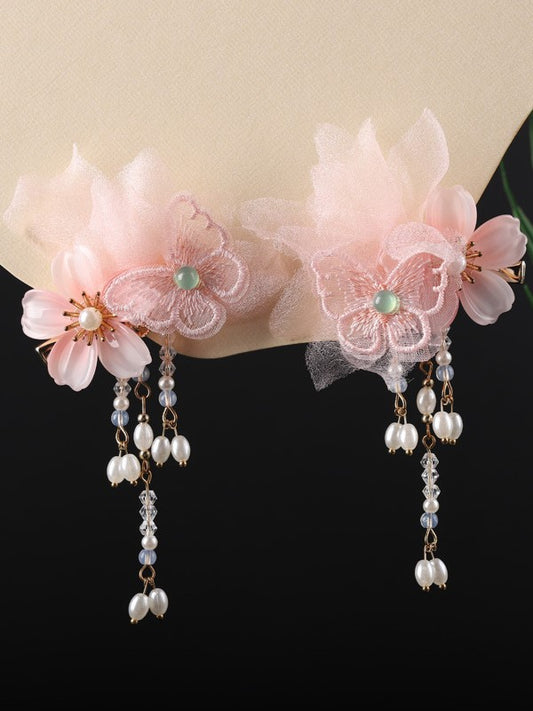 Butterfly Silk Flower Hair Clips
