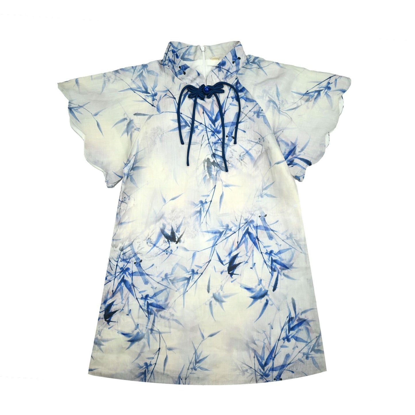 Women Blue Chinese Ink Bamboo Cheongsam
