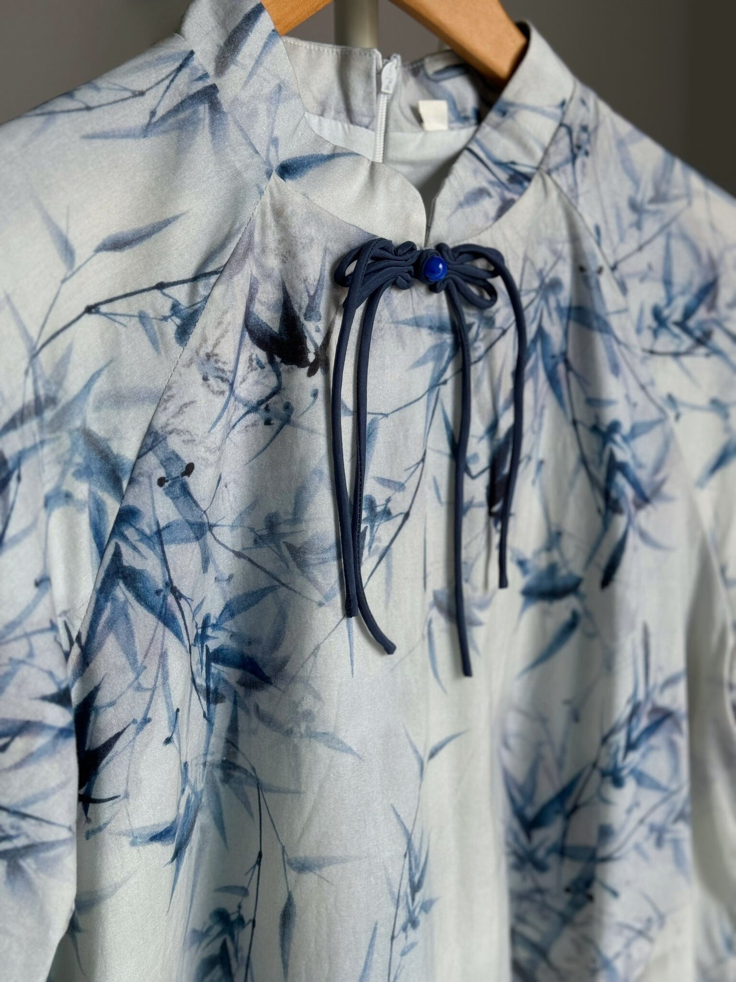 Women Blue Chinese Ink Bamboo Cheongsam