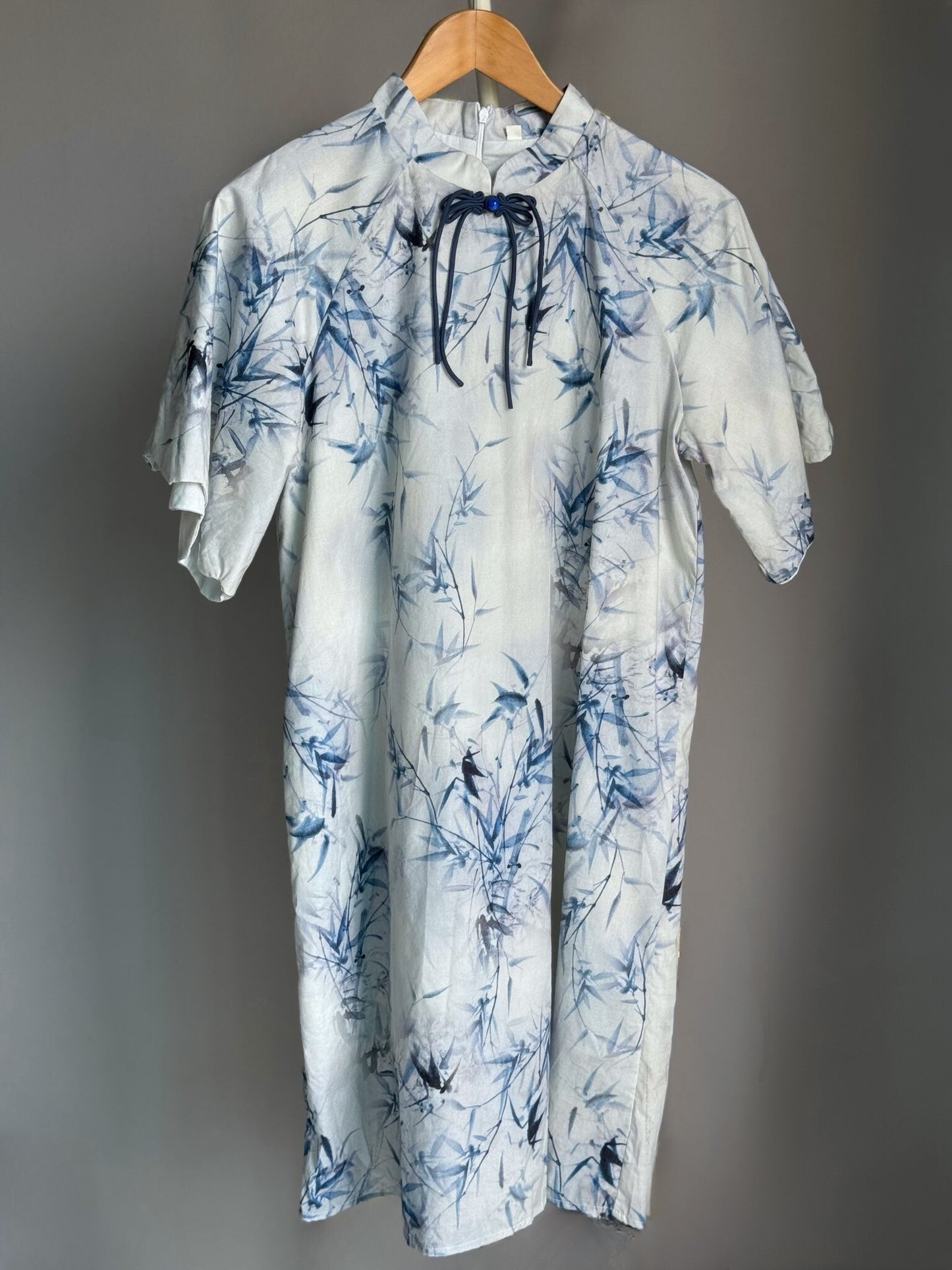 Women Blue Chinese Ink Bamboo Cheongsam