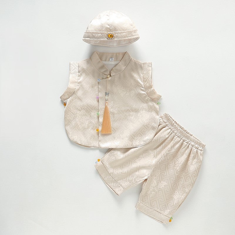 Baby Boy Fortune Cheongsam Set (Top, Shorts & Chinese Hat)