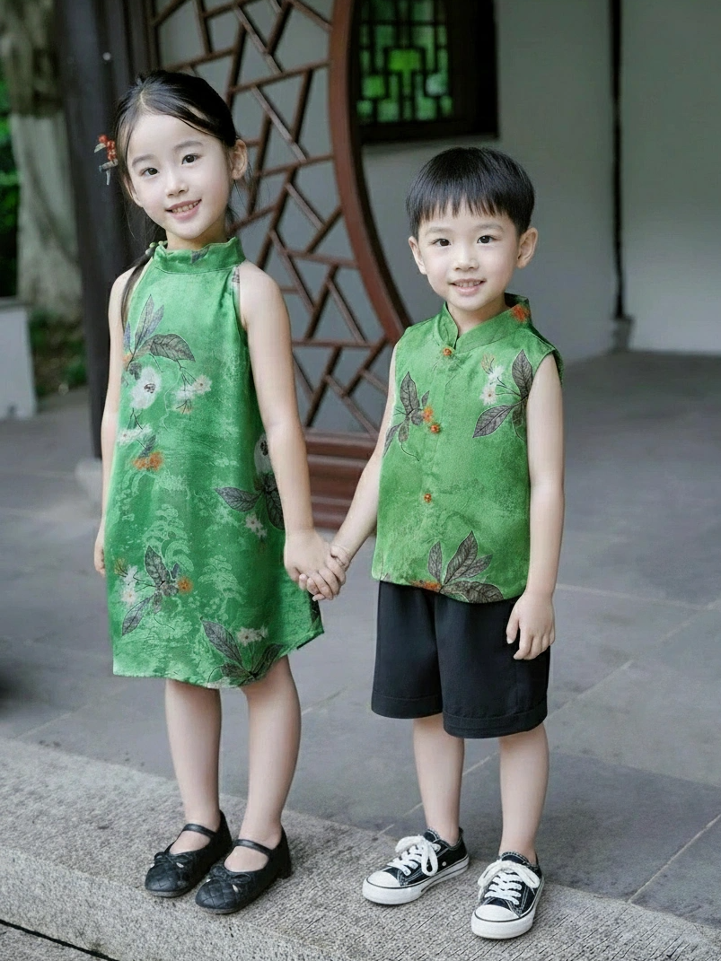 [PREORDER] Boys Emerald and Red Accents Cheongsam Vest [NEW]