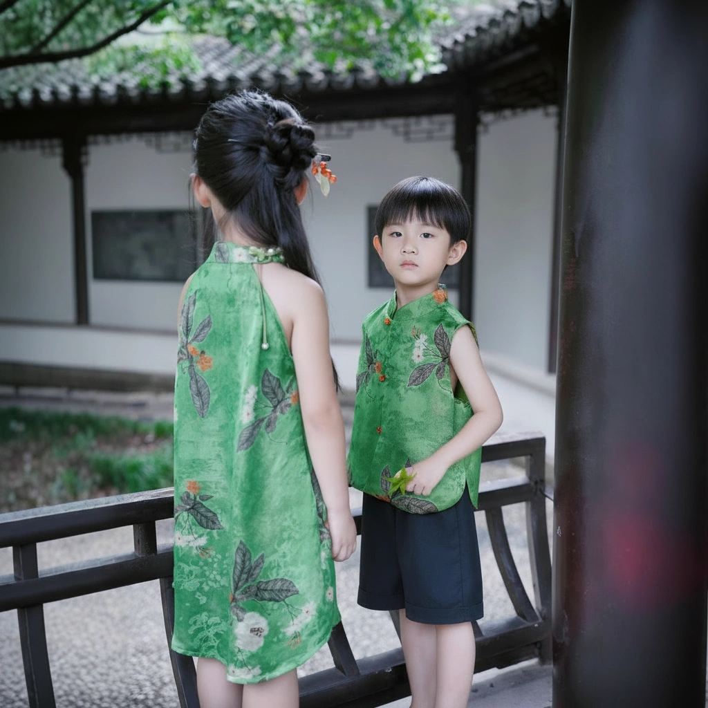 [PREORDER] Boys Emerald and Red Accents Cheongsam Vest [NEW]