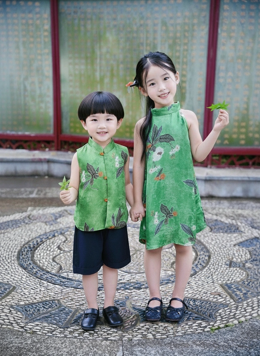 [PREORDER] Boys Emerald and Red Accents Cheongsam Vest [NEW]