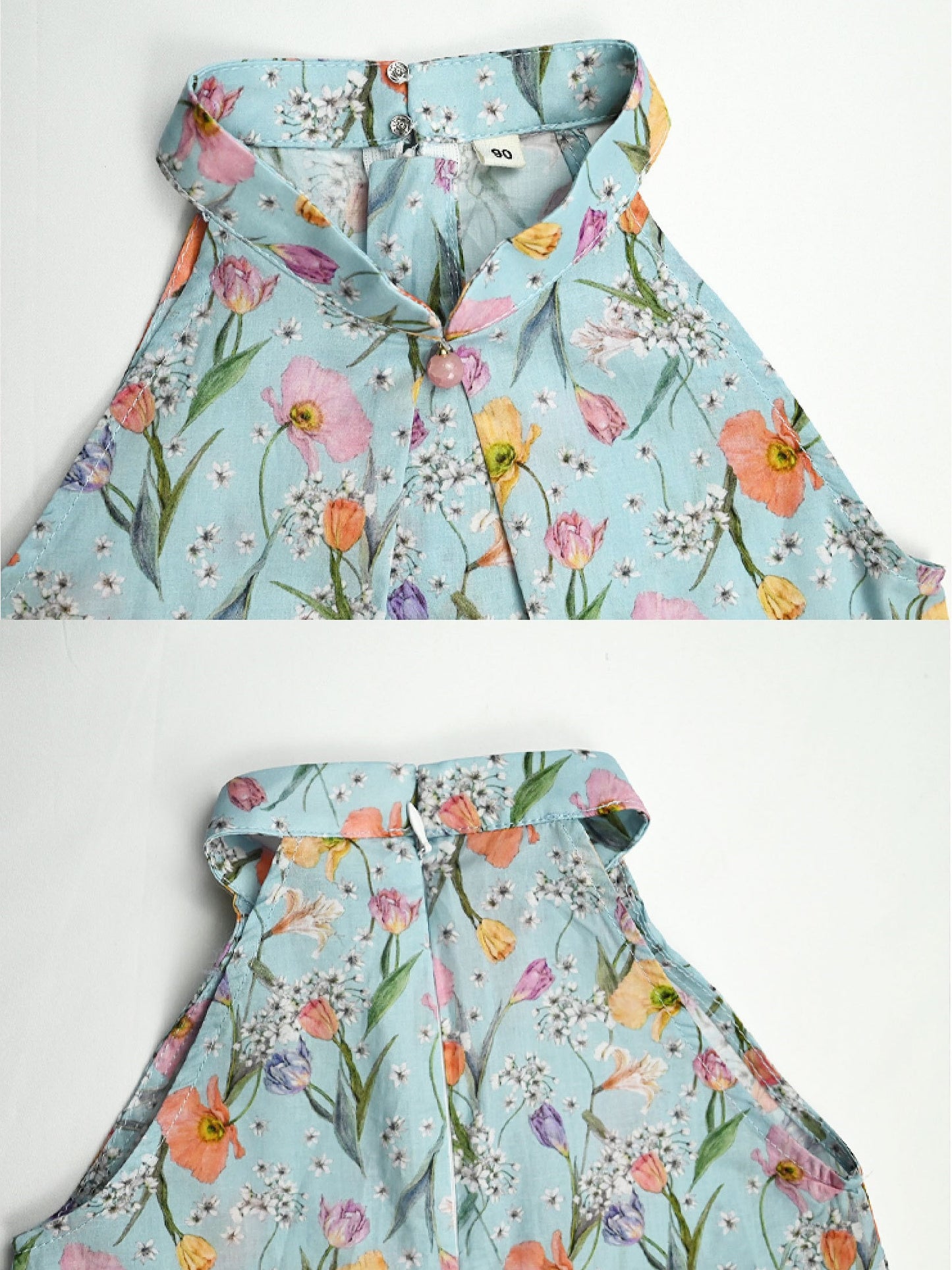 Girls Fresh Floral Print Halter Cheongsam Dress