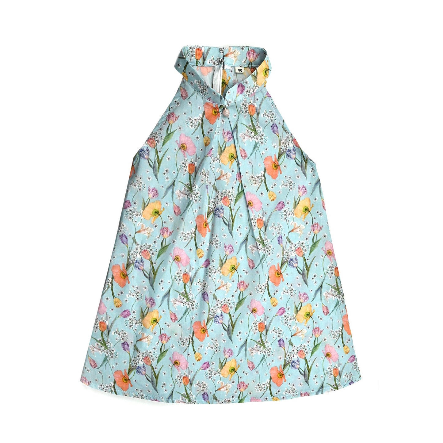 Girls Fresh Floral Print Halter Cheongsam Dress