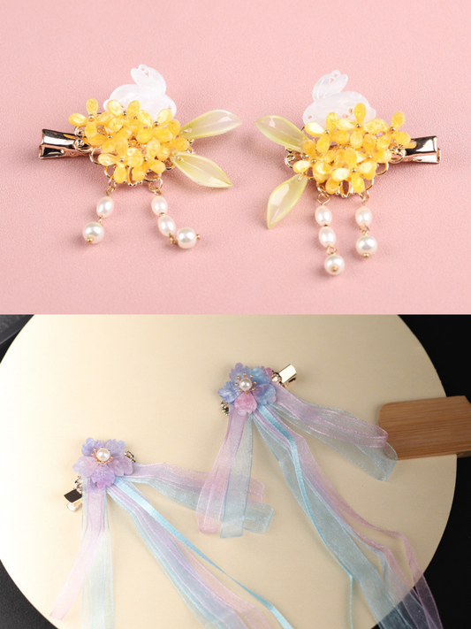 Chinese Style Glass Flower Hair Clips