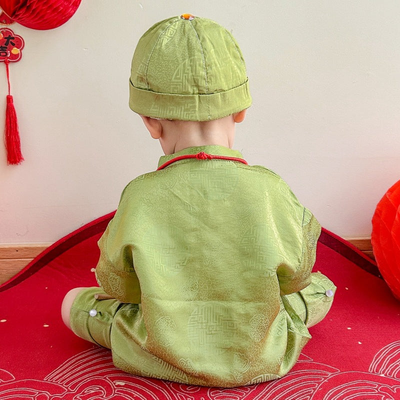 Baby Boy Fortune Cheongsam Set (Top, Shorts & Chinese Hat)