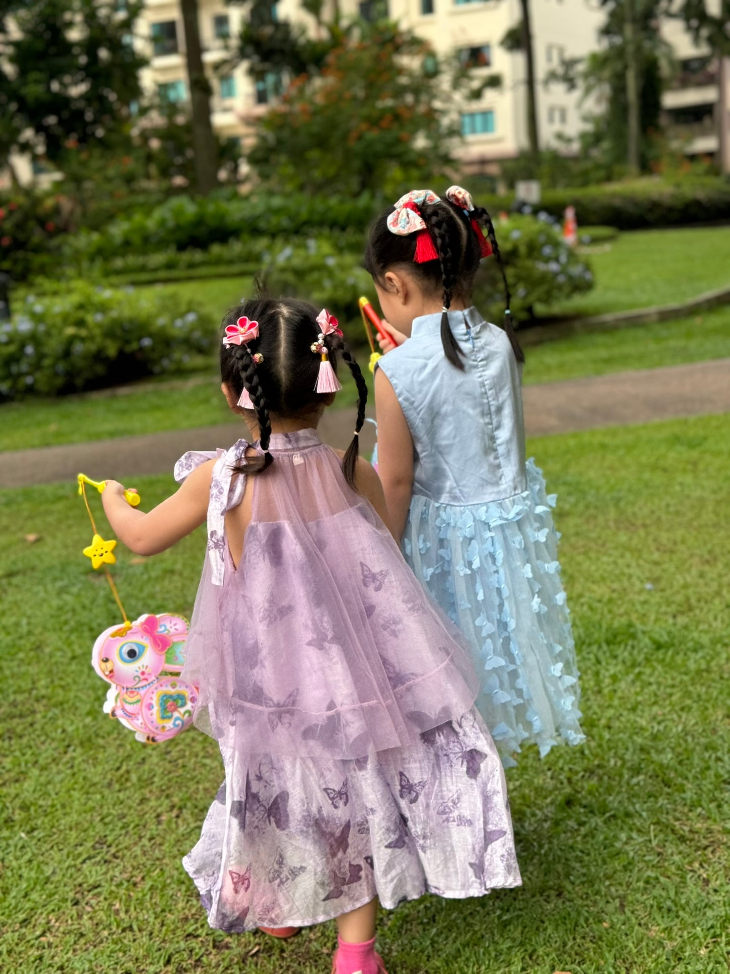 Girls Blue Butterfly Embroidered Cheongsam Dress