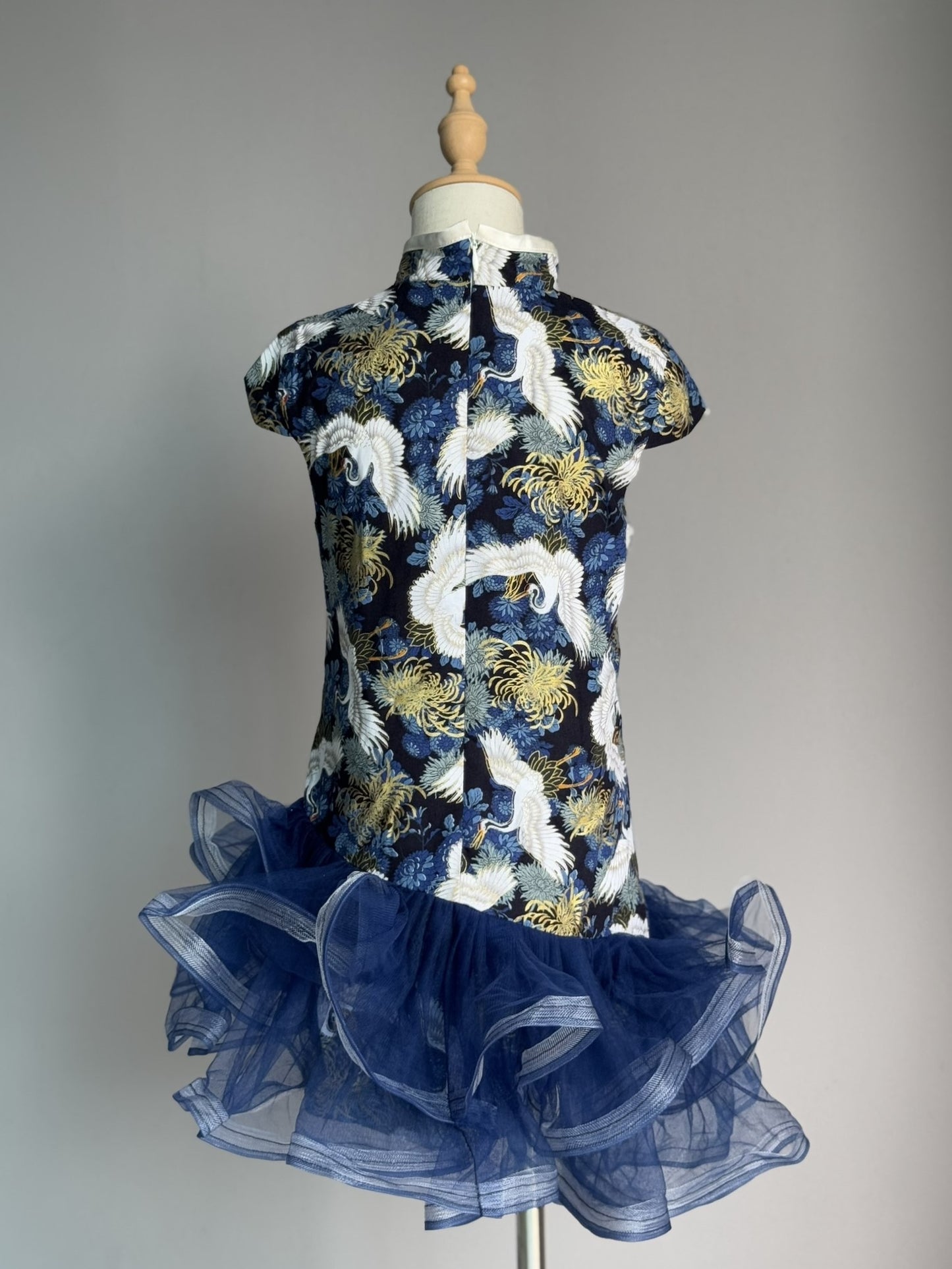 Girls Blue Cheongsam Wavy Dress