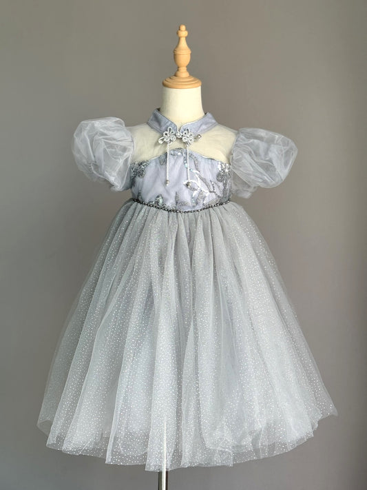 Girls Starry Sky Cheongsam Tulle Dress with Sequin